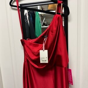 Alex Marie One-Shoulder Red Satin Dress